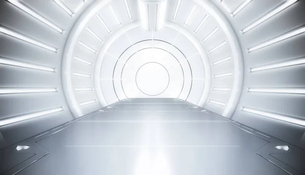 Φουτουριστικό Λευκό Τούνελ Φως Μακρύς Διάδρομος Εσωτερική Άποψη Μελλοντική Έννοια — Φωτογραφία Αρχείου
