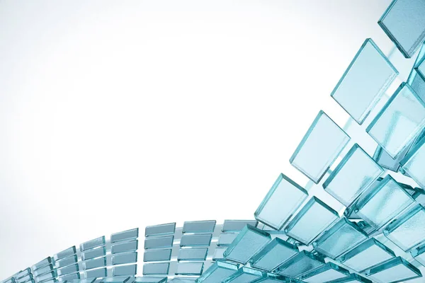 Abstract Blue Glass Plates Wave Design White Background Render — Stock Photo, Image