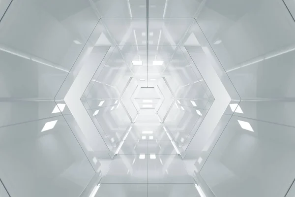 Abstraktes Sechseck Raumschiff Korridor Futuristischer Tunnel Mit Licht Künftiger Interner — Stockfoto