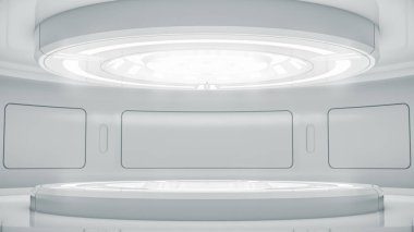 Gelecekçi boş sahne. Modern Gelecek Teknolojisi Bilim-Kurgu iç konsepti. 3d Hazırlama