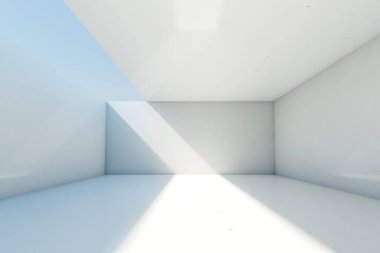 Açık tavan ve duvarlı soyut boş beton oda arkaplanı, 3D illüstrasyon.