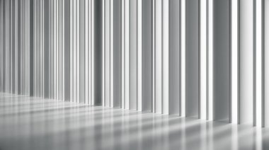 Işıklı ve gölgeli beyaz duvar. Soyut ayrıştırıcılar güneş ışınları arka planı. 3d Hazırlama