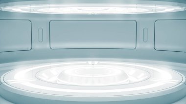 Gelecekçi boş sahne. Modern Gelecek Teknolojisi Bilim-Kurgu iç konsepti. 3d Hazırlama