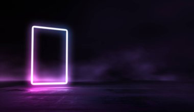 Parlak çizgiler parlak renkler soyut arkaplan. Boş uzayda dumanlı, neon pembe ışıklar. 3d hazırlayıcı.