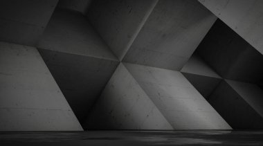 Geometrik şekilli, soyut boş beton boşluk, çağdaş mimari arkaplan, 3d oluşturma.