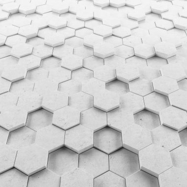 Soyut altıgen arkaplan. Grunge Polygonal Hex geometri beyaz yüzeyi. Gelecekçi teknoloji dokusu konsepti. 3d Hazırlama.