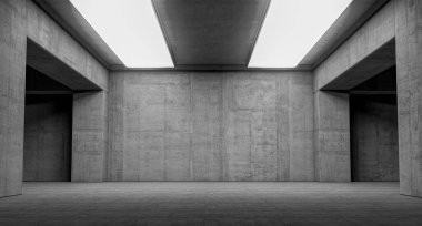 Boş soyut beton duvar ve yanal ışıklar, iç konsept arkaplan 3d Render