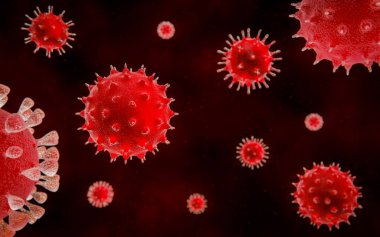 Mikroskop altında hücre virüsü enfeksiyonu makrosu. Soyut virüs enfeksiyonu kronik hastalık geçmişine neden oluyor. 3d illüstrasyon.