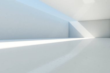 Açık tavan ve duvarlı soyut boş beton oda arkaplanı, 3D illüstrasyon.