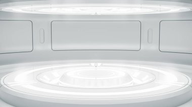Gelecekçi boş sahne. Modern Gelecek Teknolojisi Bilim-Kurgu iç konsepti. 3d Hazırlama