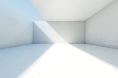 Açık tavan ve duvarlı soyut boş beton oda arkaplanı, 3D illüstrasyon.
