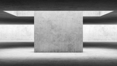 Zarif, berrak beton zemin ve doğa ışığı olan büyük, boş bir duvar. İç mekan konsepti. Modern şehir tarzı. 3B görüntüleme.