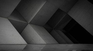 Geometrik şekilli, soyut boş beton boşluk, çağdaş mimari arkaplan, 3d oluşturma.