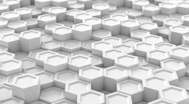 Soyut teknolojik altıgen arka plan. Beyaz geometrik altıgen kavramı. Tasarım için modern element. 3d oluşturma.