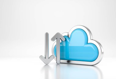 Beyaz arkaplanda aktarım simgesi olan internet sembol konsepti. 3B görüntüleme.