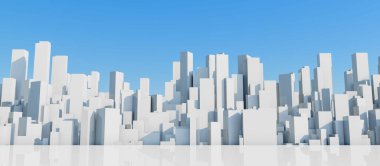 Mavi gökyüzü arka planında beyaz şehir zamanı. 3 Boyutlu Hazırlama.