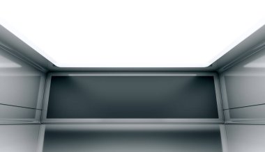 Siyah ekranlı çağdaş fütüristik kavram arka planı. Boş, karanlık, karanlık, aydınlık bir oda. 3B Hazırlama.