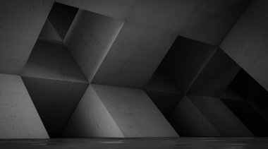 Geometrik şekilli, soyut boş beton boşluk, çağdaş mimari arkaplan, 3d oluşturma.