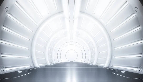 Φουτουριστικό Λευκό Τούνελ Φως Μακρύς Διάδρομος Εσωτερική Άποψη Μελλοντική Έννοια — Φωτογραφία Αρχείου
