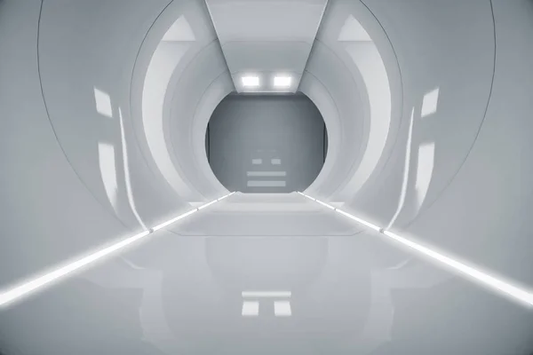Circolo Astratto Corridoio Astronave Tunnel Futuristico Con Luce Futuro Background — Foto Stock