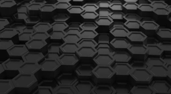 黒い幾何学的な六角形の概念 要約技術六角形背景 デザインのための現代的な要素 3Dレンダリング — ストック写真