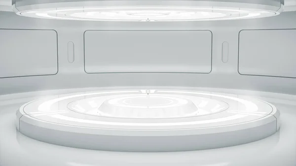 Gelecekçi boş sahne. Modern Gelecek Teknolojisi Bilim-Kurgu iç konsepti. 3d Hazırlama