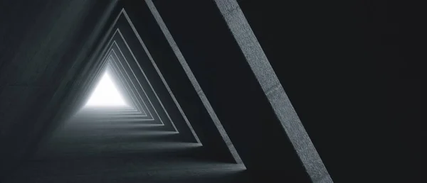 Long Couloir Lumineux Vide Contexte Moderne Béton Tunnel Futuriste Triangle — Photo