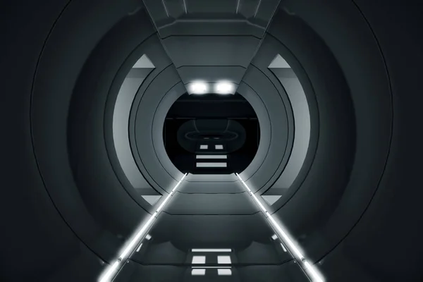 Círculo Abstrato Corredor Nave Espacial Túnel Futurista Com Luz Futuro — Fotografia de Stock