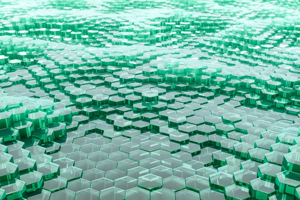 Abstrait Verre Vert Hexagonal Stratifié Géométrique Des Hexagones Futuristes Font — Photo
