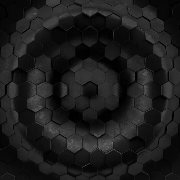 アブストラクト波は六角形の背景 多角形の六角形の暗い表面を研削します 未来的なテクノロジーブラックテクスチャコンセプト 3Dレンダリング — ストック写真