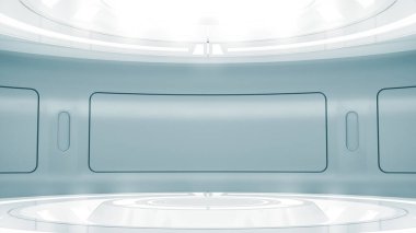 Gelecekçi boş sahne. Modern Gelecek Teknolojisi Bilim-Kurgu iç konsepti. 3d Hazırlama