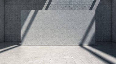 Işıkları ve gölgesi olan soyut boş beton duvar, pürüzlü uzay odası. 3d oluşturma