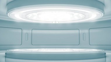 Gelecekçi boş sahne. Modern Gelecek Teknolojisi Bilim-Kurgu iç konsepti. 3d Hazırlama