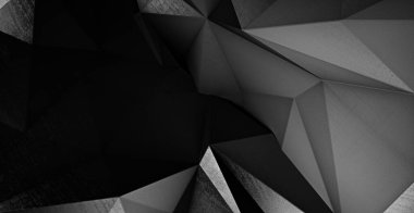 Üçgenlere ayrılmış yüzeyin soyut siyah fütüristik çokgen şekli. Düşük polimer kristal şablon arka planı. 3d oluşturma.