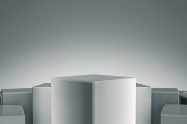 Zarif Küp Boş ürün standı. Tasarım platformu. Göstermek için kaldırım taşı. Gelecekçi kavram geçmişi. 3B görüntüleme