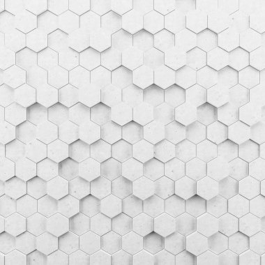Soyut altıgen arkaplan. Grunge Polygonal Hex geometri beyaz yüzeyi. Gelecekçi teknoloji dokusu konsepti. 3d Hazırlama.