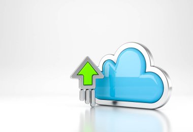 Beyaz arkaplanda yükleme simgesi olan İnternet Bilgisayar Sembolü kavramı. 3B görüntüleme.