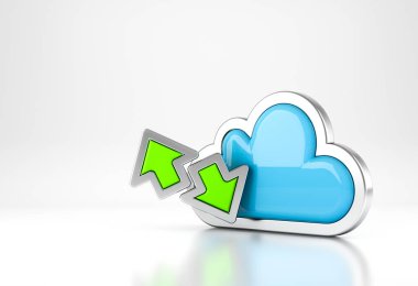 Beyaz arkaplanda aktarım simgesi olan internet sembol konsepti. 3B görüntüleme.