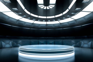 Gelecekçi boş sahne. Modern Gelecek Teknolojisi Bilim-Kurgu iç konsepti. 3d Hazırlama