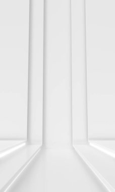 Parlak ışıklı arka planı olan modern beyaz duvar. Soyut Gelecek Tasarımı. 3d Hazırlama