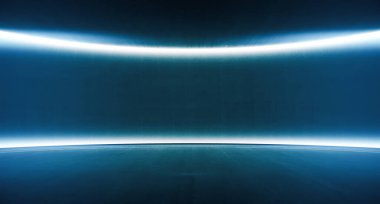 Duvarı olan parlak, boş bir alan. Soyut neon arkaplan. 3d oluşturma