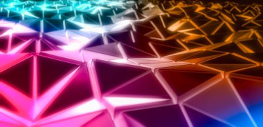 Neon ışığı üçgen soyut arkaplan, çizgi parlayan yüzey. 3d Hazırlama