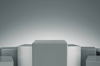 Zarif Küp Boş ürün standı. Tasarım platformu. Göstermek için kaldırım taşı. Gelecekçi kavram geçmişi. 3B görüntüleme