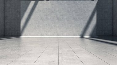 Işıkları ve gölgesi olan soyut boş beton duvar, pürüzlü uzay odası. 3d oluşturma