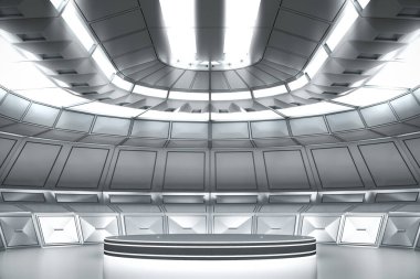 Gelecekçi boş sahne. Modern Gelecek Teknolojisi Bilim-Kurgu iç konsepti. 3d Hazırlama