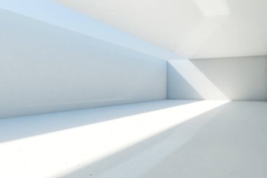Açık tavan ve duvarlı soyut boş beton oda arkaplanı, 3D illüstrasyon.