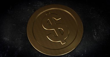 Dolar işaretli Macro altın sikke atışı. Finans ve para sembolü. 3B illüstrasyon.