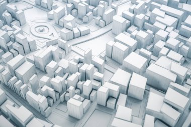 Beyaz ve 3D şehir haritası, seyahat ve turizm planlama konsepti. 3B illüstrasyon.