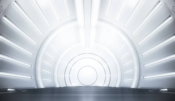 Футуристический Белый Туннель Светом Длинный Вид Коридор Будущая Концепция Научной — стоковое фото