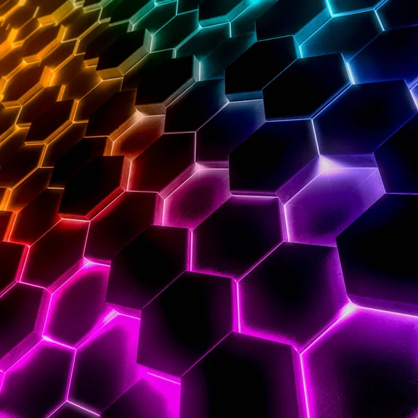 Soyut parlak ışık rengi altıgen arkaplan. Grunge Çokgen Hex geometri yüzeyi. Gelecekçi renkli teknoloji dokusu konsepti. 3d Hazırlama.